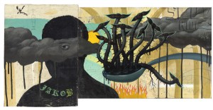 Jeff  Soto -  <strong>Jakob</strong> (2004<strong style = 'color:#635a27'></strong>)<bR /> acrylic on wood, 
 13 x 26.5 inches  
(33.02 x 67.31 cm)