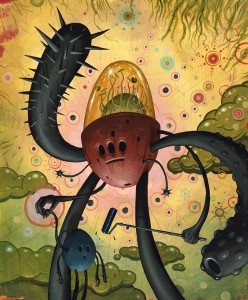 Jeff  Soto -  <strong>The Protector</strong> (2005<strong style = 'color:#635a27'></strong>)<bR /> Acrylic on wood 
19 x 15 1/2 inches