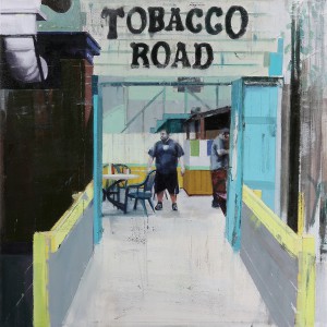 Brett  Amory -  <strong>Tobacco-Road (Waiting #221)</strong> (2014<strong style = 'color:#635a27'></strong>)<bR /> oil on canvas, 
 36 x 36 inches 
(91.44 x 91.44 cm)