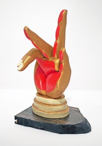 AJ  Fosik -  <strong>K hand</strong> (2011<strong style = 'color:#635a27'></strong>)<bR /> wood, paint and nails, 
 12.5 x 5 x 5.5 inches 
(31.75 x 12.7 x 13.97 cm)