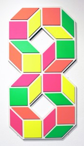 Aakash  Nihalani -  <strong>8 E</strong> (2012<strong style = 'color:#635a27'></strong>)<bR /> acrylic on wood, 
 36 x 18.5 x .75 inches 
(91.44 x 47 x 1.9 cm)