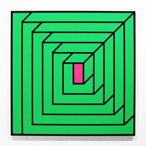 Aakash  Nihalani -  <strong>Portal 1</strong> (2012<strong style = 'color:#635a27'></strong>)<bR /> acrylic on canvas, 
 36 x 36 x 1.75 inches 
(91.44 x 91.44 x 4.45 cm)