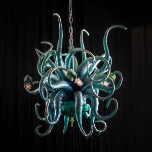 Adam  Wallacavage -  <strong>Anemone Chandelier</strong> (2013<strong style = 'color:#635a27'></strong>)<bR /> wire, lamp parts, glass beads, epoxy resin, eposy clay, 
 TBD