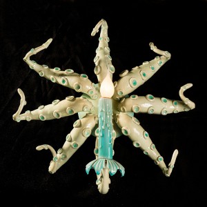 Adam  Wallacavage -  <strong>Glo Octopus Sconce Pair</strong> (2013<strong style = 'color:#635a27'></strong>)<bR /> lamp parts, epoxy resin, epoxy clay, phosphorescent powder, 
 15.5 x 16 inches 
(39.37 x 40.64 cm)