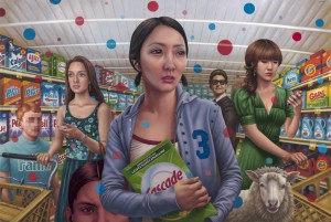 Alex  Gross -  <strong>Cascade</strong> (2011<strong style = 'color:#635a27'></strong>)<bR /> oil on canvas, 
 51.75 x 77 inches 
(131.45 x 195.58 cm)