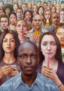 Alex  Gross -  <strong>Distractions</strong> (2014<strong style = 'color:#635a27'></strong>)<bR /> oil on canvas, 
 60 x 42 inches 
(152.40 x 106.68 cm)