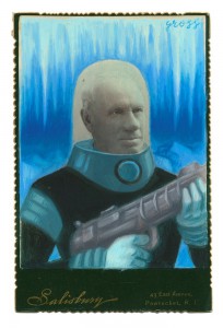 Alex  Gross -  <strong>Mr. Freeze</strong> (2014<strong style = 'color:#635a27'></strong>)<bR /> mixed media on antique cabinet card photograph, 
 4.25 x 6.5 inches 
(10.8 x 16.51 cm) 
9 x 11 inches, FRAMED, 
 Please contact gallery for availability