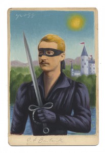 Alex  Gross -  <strong>Westley</strong> (2013<strong style = 'color:#635a27'></strong>)<bR /> mixed media on antique cabinet card photograph 
6 1/2 x 4 1/4 inches 
16.51 x 10.8 cm 
12 x 9 inches, framed
