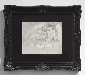Allen  Williams -  <strong>The Hunter</strong> (2015<strong style = 'color:#635a27'></strong>)<bR /> graphite on paper, 
 13 x 10.5 inches 
(33.02 x 26.67 cm) 
16 x 20 inches, framed