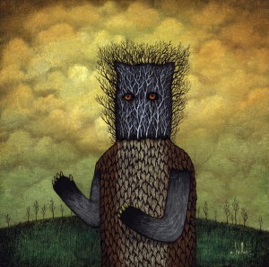 Andy  Kehoe -  <strong>Vessel of Venom</strong> (2011<strong style = 'color:#635a27'></strong>)<bR /> oil on wood panel, 
 10 x 10 inches  
(25.4 x 25.4 cm)