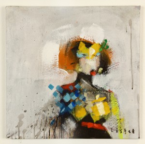 Anthony  Lister -  <strong>Jessie</strong> (2014<strong style = 'color:#635a27'></strong>)<bR /> mixed media on canvas, 
 18 x 18 inches 
(45.72 x 45.72 cm)