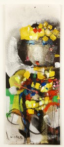 Anthony  Lister -  <strong>Museum Cased Wear</strong> (2014<strong style = 'color:#635a27'></strong>)<bR /> mixed media on canvas, 
 39 x 15 inches 
(99.06 x 38.10 cm)