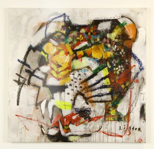 Anthony  Lister -  <strong>Tiger in Distress</strong> (2014<strong style = 'color:#635a27'></strong>)<bR /> mixed media on canvas, 
 35 x 33 inches 
(88.90 x 83.82 cm)