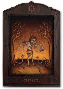 Daniel Martin Diaz -  <strong>Apocalyptic Prophet</strong> (2005<strong style = 'color:#635a27'></strong>)<bR /> oil on wood  
 , 
 29 1/2 x 20 in.