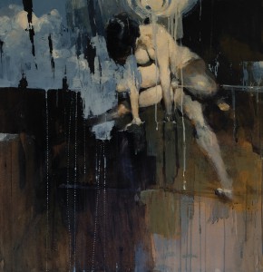 Ashley  Wood -  <strong>Favorite Sitting Device 5</strong> (2012<strong style = 'color:#635a27'></strong>)<bR /> oil and acrylic on panel, 
 24.625 x 23.5 inches (62.55 x 59.69 cm) 
27.375 x 26.75 x 2.25 inches, framed