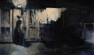Ashley  Wood -  <strong>Happiness 7</strong> (2012<strong style = 'color:#635a27'></strong>)<bR /> oil and acrylic on panel, 
 36 x 60 inches (91.44 x 152.4 cm) 
38.75 x 62.625 x 2.25 inches, framed