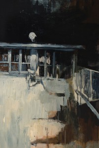 Ashley  Wood -  <strong>Of Course The Longing Was Fabricated 2</strong> (2012<strong style = 'color:#635a27'></strong>)<bR /> oil and acrylic on panel, 
 35.75 x 23.75 inches (90.81 x 60.33 cm) 
38.25 x 26.375 x 2.25 inches, framed