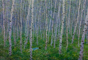 Aron  Wiesenfeld -  <strong>Aspens</strong> (2014<strong style = 'color:#635a27'></strong>)<bR /> oil on linen, 
 19.5 x 29.5 inches 
(49.53 x 74.93 cm)