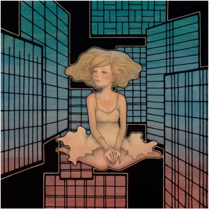 Audrey  Kawasaki -  <strong>Wandering Star</strong> (2012<strong style = 'color:#635a27'></strong>)<bR /> oil, acrylic and graphite on wood panel, 
 16 x 16 inches 
(40.64 x 40.64 cm) 
19 x 19 x 1.25 inches, framed