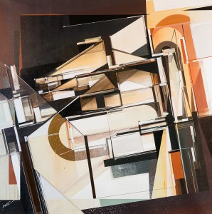 Augustine Kofie -  <strong>Inventorium 2</strong> (2015<strong style = 'color:#635a27'></strong>)<bR /> acrylic polymer and spray paint on primed duck canvas finished in satin gel medium, 
 48 x 48 inches 
(121.92 x 121.92 cm)