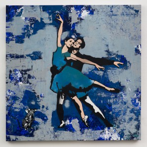 Blek le Rat    -  <strong>Another Last Dance</strong> (2013<strong style = 'color:#635a27'></strong>)<bR /> spray paint on canvas, 
 40 x 40 inches 
(101.6 x 101.6 cm)