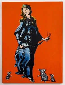 Blek le Rat    -  <strong>3 Blind Rats</strong> (2013<strong style = 'color:#635a27'></strong>)<bR /> spray paint on canvas, 
 64 x 48 inches 
(162.56 x 121.92 cm)