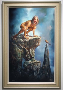Boris  Vallejo -  <strong>A Bird's Eye View</strong> (2014<strong style = 'color:#635a27'></strong>)<bR /> oil on artist's board, 
 39 x 24 inches 
(99.06 x 60.96 cm)