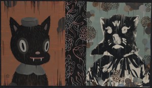 Gary  Baseman -  <strong>Abracadabra (In Memoriam)</strong> (2011<strong style = 'color:#635a27'></strong>)<bR /> mixed media on canvas, 
 16 x 28 inches (40.64 x 71.12 cm) 
19 x 31.25 inches, framed