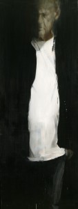 Brett  Amory -  <strong>Waiter 13</strong> (2011<strong style = 'color:#635a27'></strong>)<bR /> oil on wood panel, 
 96 x 36 inches 
(243.84 x 91.44 cm)
