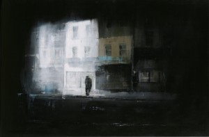 Brett  Amory -  <strong>Waiting 79</strong> (2011<strong style = 'color:#635a27'></strong>)<bR /> oil on wood panel, 
 48 x 71 inches 
(121.92 x 180.34 cm)