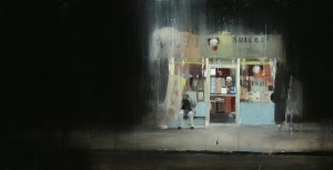 Brett  Amory -  <strong>Waiting 81</strong> (2011<strong style = 'color:#635a27'></strong>)<bR /> oil on wood panel, 
 24 x 48 inches 
(60.96 x 121.92 cm)