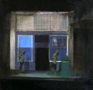 Brett  Amory -  <strong>Waiting 86</strong> (2011<strong style = 'color:#635a27'></strong>)<bR /> oil on wood panel, 
 24 x 24 inches 
(60.96 x 60.96 cm)
