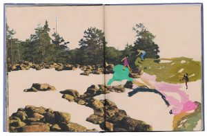 Seonna  Hong -  <strong>Continental Drift</strong> (2015<strong style = 'color:#635a27'></strong>)<bR /> acrylic on book, 
 11.5 x 18 inches 
(29.21 x 45.72 cm)
