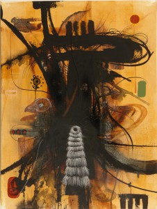 Doze  Green -  <strong>Channel 1 Ritual Portal Totemic Order</strong> (2006<strong style = 'color:#635a27'></strong>)<bR /> Mixed Media on Canvas, 
 24 x 18 inches