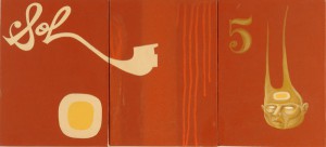 Doze  Green -  <strong>Sol</strong> (2006<strong style = 'color:#635a27'></strong>)<bR /> Mixed Media on Canvas, 
 Triptych, 
 12 x 27 inches