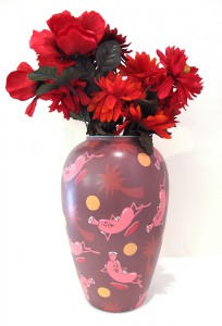 Dabs Myla    -  <strong>Vase #4</strong> (2014<strong style = 'color:#635a27'></strong>)<bR /> acrylic on ceramic vase, 
 13 x 7.5 inches 
(33.02 x 19.05 cm)