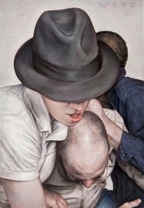Dan  Witz -  <strong>Byronesque - White Study</strong> (2013<strong style = 'color:#635a27'></strong>)<bR /> <span style="color: rgb(102, 102, 102); font-family: Avenir, Helvetica, Arial, sans-serif;">oil and digital media on canvas</span>, 
 20 x 14 inches 
(50.8 x 35.56 cm)