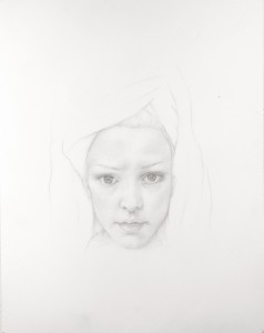 Dan  Witz -  <strong>Rosy Towelhead</strong> (2011<strong style = 'color:#635a27'></strong>)<bR /> silverpoint on paper, 
 18 x 14 inches (45.72 x 35.56 cm) 
24.5 x 20 x 1.5 inches, framed