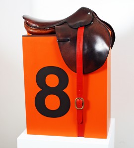 Dylan  Egon -  <strong>Hermes Saddle Stool (11)</strong> (2011<strong style = 'color:#635a27'></strong>)<bR /> mixed media, 
 33.5 x 23 x 17.75 inches 
(85.09 x 58.42 x 45 cm)