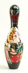 Kirsten  Easthope -  <strong>Man's Ruin</strong> (<strong style = 'color:#635a27'></strong>)<bR /> acrylic on bowling pin, 
 15 1/2 x 4 in. (39.37 x 10.16 cm)