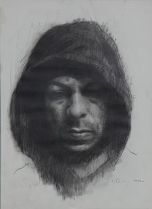 Eloy  Morales -  <strong>Edgar</strong> (2013<strong style = 'color:#635a27'></strong>)<bR /> pencil and charcoal on paper, 
 16.5 x 11.63 inches 
(41.71 x 29.54 cm)
