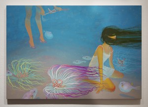Fuco  Ueda -  <strong>Presentiment</strong> (2012<strong style = 'color:#635a27'></strong>)<bR /> acrylic and shell white on canvas, 
 19.68 x 28.62 inches 
(50 x 72.7 cm)