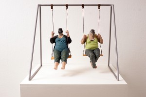 Alessandro  Gallo -  <strong>Swing</strong> (2011<strong style = 'color:#635a27'></strong>)<bR /> clay and mixed media, 
 17 x 16.5 x 15 inches 
(43.18 x 41.91 x 38.10 cm)