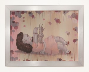 Gary  Baseman -  <strong>The Surrender of Ruth</strong> (2014<strong style = 'color:#635a27'></strong>)<bR /> acrylic on canvas, 
 18 x 24 inches 
(60.96 x 45.72 cm), 
 20 7/8 x 26 7/8 inches, framed