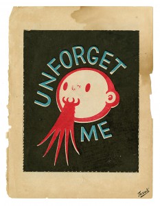 Gary  Taxali -  <strong>Unforget Me</strong> (2014<strong style = 'color:#635a27'></strong>)<bR /> mixed media on paper, 
 7.25 x 9.5 inches 
(18.42 x 24.13 cm) 
12 x 14.25 inches, framed