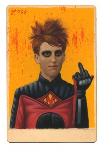 Alex  Gross -  <strong>Red Mist</strong> (2015<strong style = 'color:#635a27'></strong>)<bR /> oil and acrylic on antique cabinet card photograph, 
 6.5 x 4.5 inches 
(16.5 x 11.4 cm) 
framed dimensions 11 x 9 inches
