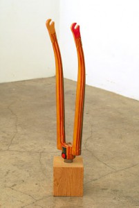 Haroshi -  <strong>Kick Front Fork Yellow </strong> (2007<strong style = 'color:#635a27'></strong>)<bR /> recycled skateboards,
19.5 x 4.5 x 3.37 inches,
(49.53 x 11.43 x 8.55 cm)