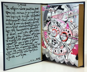 How & Nosm    -  <strong>Eighth Commandment</strong> (2012<strong style = 'color:#635a27'></strong>)<bR /> spray paint, india ink, cel vinyl, collage on wood, 
 10 x 8 x 2 inches 
(25.4 x 20.32 x 5.08 cm)