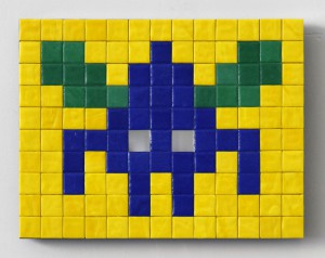 Invader    -  <strong>Alias CAZ_12 (Cote D'Azur)</strong> (2011<strong style = 'color:#635a27'></strong>)<bR /> ceramic tiles on panel, 
 7.875 x 8.625 inches 
(20 x 22 cm)