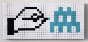 Invader    -  <strong>Alias NY_93 (New York)</strong> (2011<strong style = 'color:#635a27'></strong>)<bR /> ceramic tiles on panel, 
 6.75 x 36.625 inches 
(17 x 93 cm)